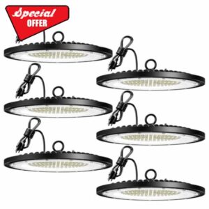 Amico UFO LED High Bay Light 150W 21000lm 5000K High Bay LED Shop Lights for Workshop Warehouse Barn with UL Listed US Hook 5' Cable Alternative to 650W MH/HPS for Commercial Lighting Fixture - 6 Pack