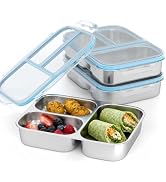EC-Gaze 3 Pack Stainless Steel 4 Compartment Snack Containers with Lids, Reusable Divided Lunch &...