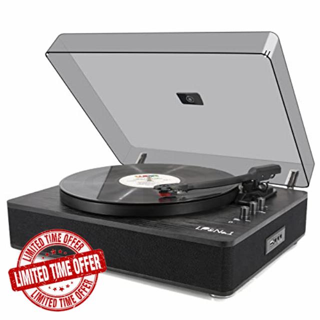 Record Player Vinyl Turntables with Built-in Speakers and USB Play&Recording Belt-Driven Vintage Phonograph Record Player 3 Speed for Entertainment and Home Decoration(Black Wood)