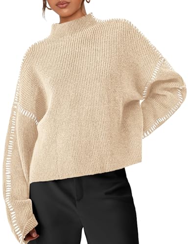 PRETTYGARDEN Women's Chunky Knit Sweaters 2026 Fall Long Sleeve Mock Neck Oversized Pullover Tops Winter Fashion Clothes