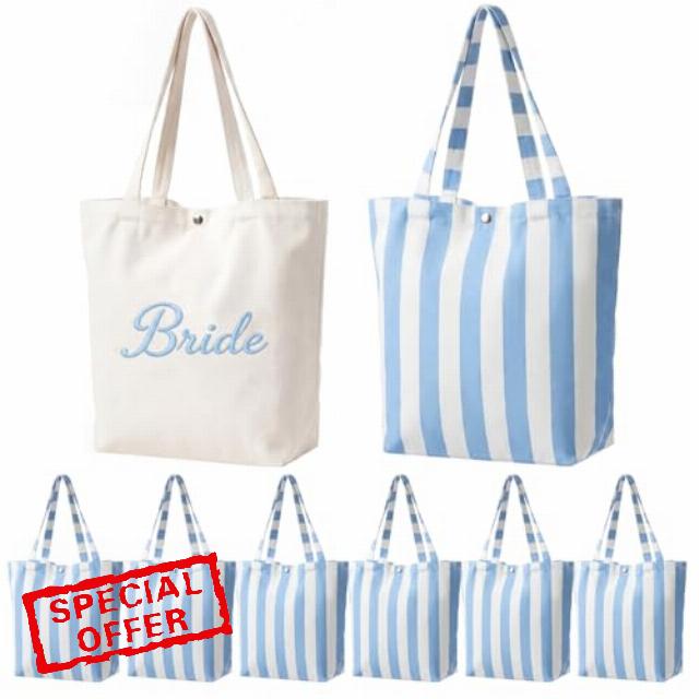 Blue Striped Tote Bag with Handle Beach Bridesmaid Canvas Bag for Bachelorette Bridal Shower Summer Party Wedding
