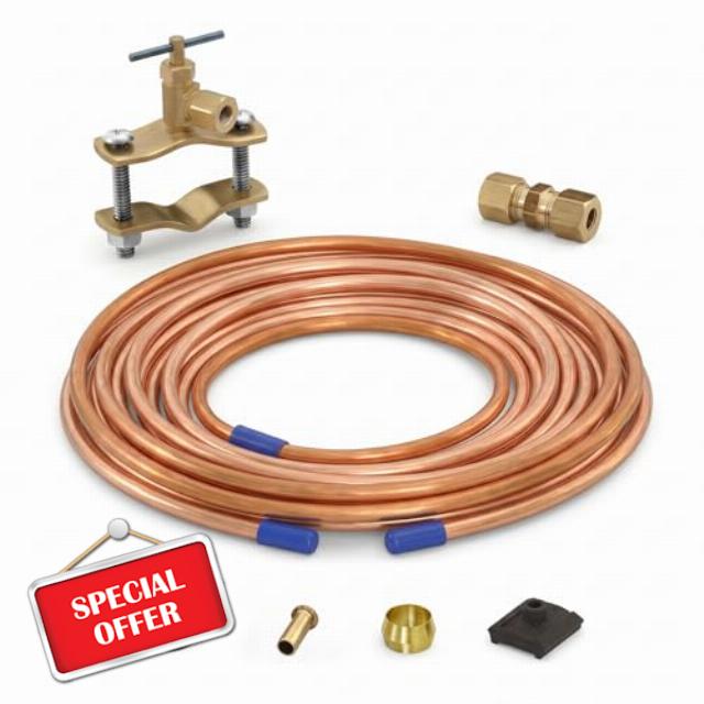 HIGHCRAFT Ice Maker Kit with Self Piercing Saddle Valve Copper Tubing 1/4" x 25' for Refrigerator Water Line Connectio