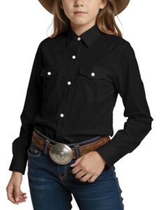Noomelfish Girls Long Sleeve Western Pearl Snap Button Down Shirt Cowgirl Outfits Blouse Tops (5-14 Years)