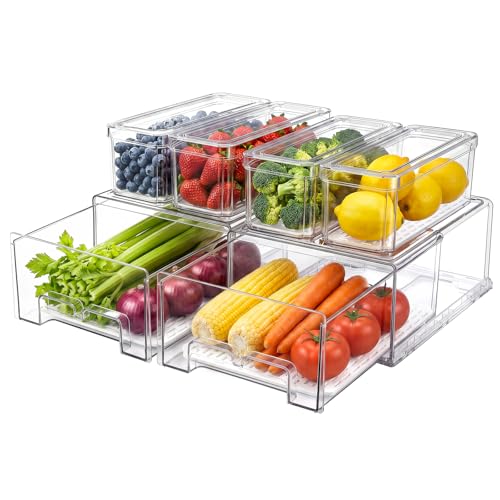 Stackable Fridge Organizer Bins with Lids