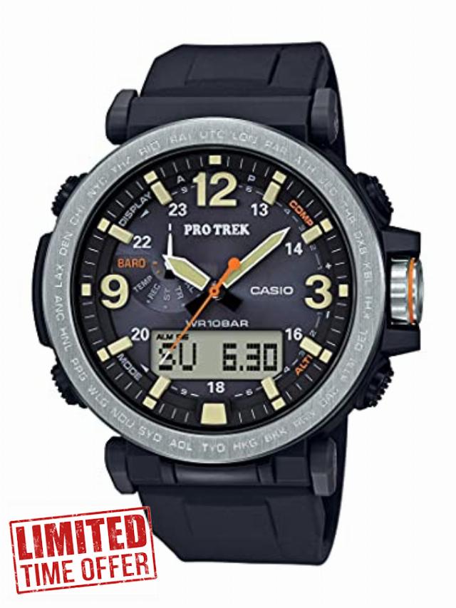 Casio PRG600 Series | Pro Trek | 100M WR | 1/100 SEC Stop Watch | Compass/Alt/Baro-Thermo | Tough Solar Power/Atomic Timekeeping | 1-100 SEC Stopwatch | Countdown Timer | World Time