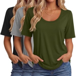 Ficerd 3 Pack Scoop Neck Elbow Length Half Sleeve Tops for Women