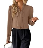 Avanova Women Bow Tie Neck Long Sleeve Blouses Tops Dressy Casual Elegant Work Shirts