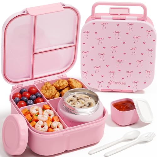 Toddler Lunch Box with 8.5oz Thermo Food Jar | Leak Proof 3-4 Compartment 60oz Lunch Food Container with Utensils Sauce Cup for School Boys Girls