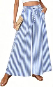 SimpleFun Women's Palazzo Pants Boho Floral Wide Leg Trousers Summer Beach High Waisted Flowy Pants with Pockets