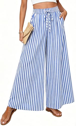SimpleFun Women's Palazzo Pants Boho Floral Wide Leg Trousers Summer Beach High Waisted Flowy Pants with Pockets