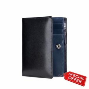 Karmiir Men’s RFID Vertical Bifold Leather Wallet with Zipper Coin Pocket