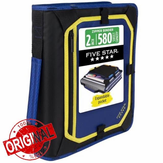 Five Star Zipper Binder 2 Inch O-Rings Case Organiser with Expansion Panel and 5-Tab Expanding File Folder