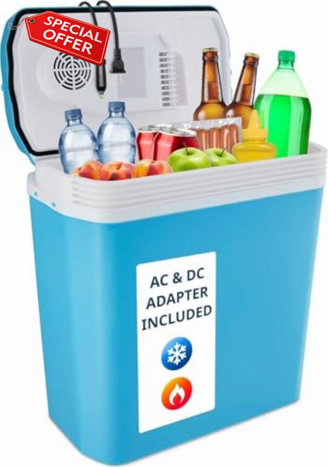 Ivation Electric Cooler & Warmer with Handle | 24 L Portable Thermoelectric Fridge for Vehicles & Trucks| 110V AC Home Power Cord & 12V Car Adapter for Camping