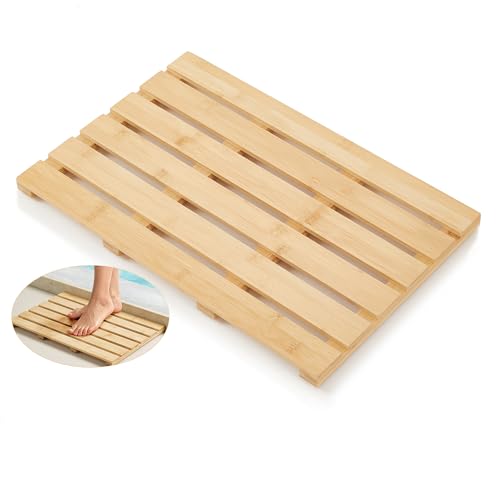 Non-Slip Waterproof Shower Mat with Rubber Feet Luxury Spa-Grade Wooden Floor Mat for Bathroom