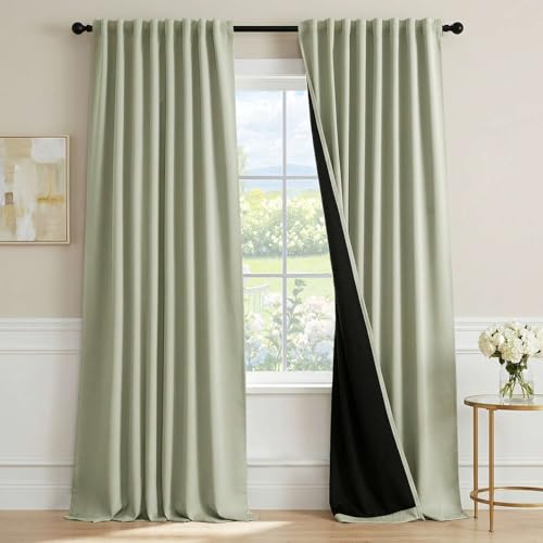 Back Tab Pinch Pleated Thermal Insulated Room Darkening Light Blocking Curtains with Hooks
