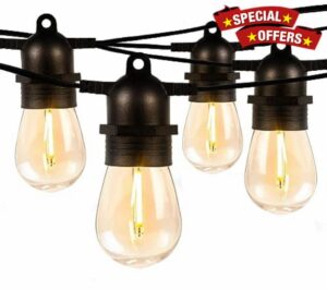 Lepro S14 Outdoor String Lights - 50ft with 15 Shatterproof LED Edison Bulbs