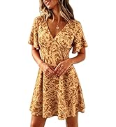 Rianclud Summer Dresses for Women Casual Boho V Neck Ruffle Short Sleeve Mini Dress Flowy A Line ...
