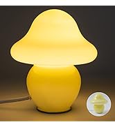 HEQET Mushroom Lamp Orange White Glass Mushroom Table Lamp for Bedrooms, Living Room, Aesthetic L...