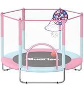 BLUERISE 55IN 6FT Toddler Trampoline for Kids Indoor Outdoor Play for Kids Trampoline Basketball ...