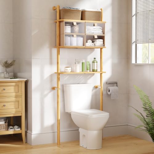 3-Tier Over Toilet Bathroom Organizer Rack with Storage Cabinet