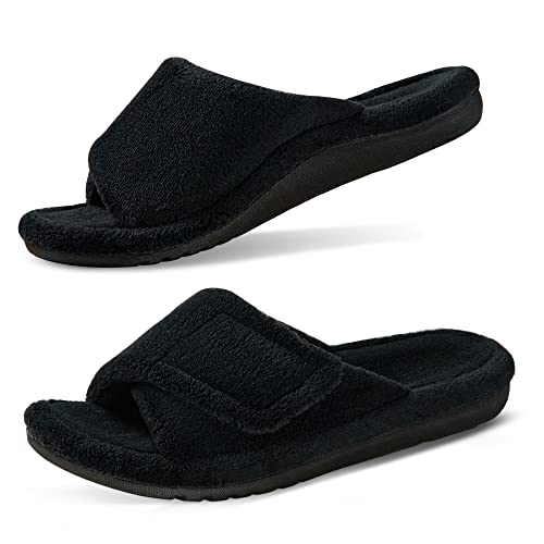 GRITHEIM Women's Orthotic Arch Support Slippers Fuzzy Adjustable Orthopedic Slippers for Plantar Fasciitis Furry Slide for Ladies