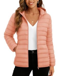 TACVASEN Women's Lightweight Puffer Jacket with Hood Pockets Quilted Padded Full-zip Water-Resistant Winter Coa