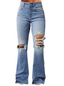 Flamingals Women's Bell Bottom Jeans Flare Distressed Ripped Stretchy Mid Rise Bootcut Denim Jeans