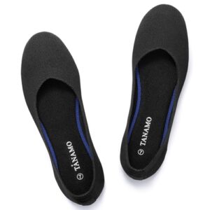 Tanamo Women's Flat Ballet Shoes Knit Flat Shoes for Women Round Toe Slip on Women Flats for Dressy Casual Office Work Wedding Comfort Sof