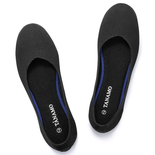 Tanamo Women's Flat Ballet Shoes Knit Flat Shoes for Women Round Toe Slip on Women Flats for Dressy Casual Office Work Wedding Comfort Sof