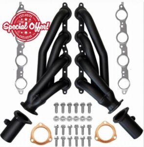 LS Swap Black Thermal Coated Shorty Headers Block Hugger Tight Tuck Compact Exhaust Headers with MLS and Copper Gaskets 2.5 Inch Collectors Fits 5.3 6.0 LS1 LS2 LS3 S10 C10 K1