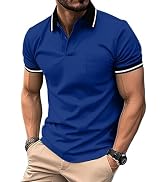 ZITY Mens Polo Shirts Casual Short Sleeve Athletic T-Shirts Classic Contrast Collar Shirt with Po...