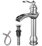 BWE Matte Black Vessel Sink Faucet Waterfall Single Hole Handle with Pop Up Drain Stopper Assembl...