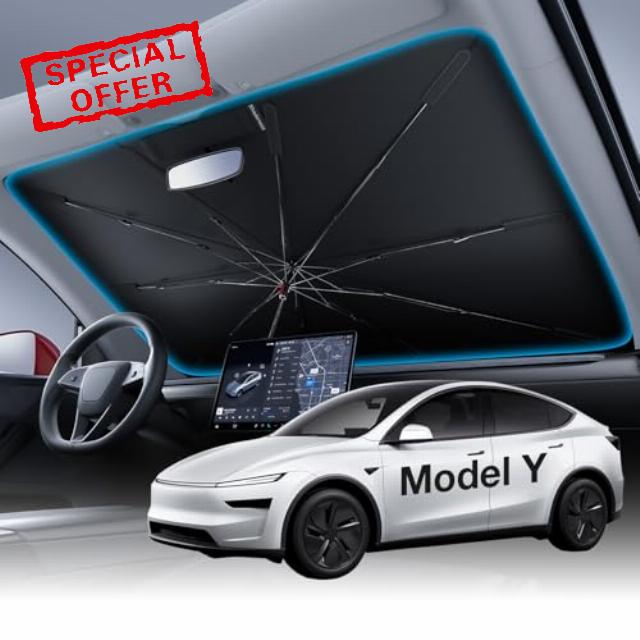 Windshield Sun Shade Umbrella for Tesla Model Y Juniper 2020–2026 | 100% Sun Blockage