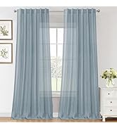 FantasDecor Natural White Linen Curtains 84 inch for Living Room Bedroom Sheer Thick Window Drape...