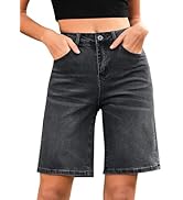 LookbookStore Bermuda Shorts for Women High Waisted Classic Casual Long Jean Shorts Stretchy Deni...