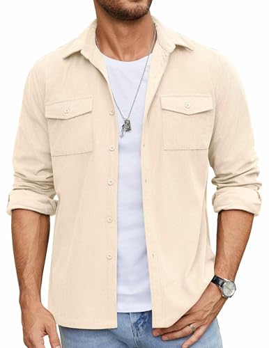 COOFANDY Men's Button Down Waffle Shirt Jacket Casual Long Sleeve Shacket Lightweight Overshirts with Flap Pockets
