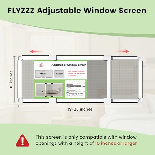 10" H x 19-36" W with Black Fiberglass Mesh Removable Window Screen Replacement