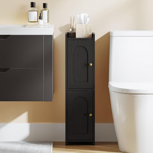 Small Corner Floor Cabinet with 2 Doors | Narrow Toilet Paper Cabinets with Adjustable Shelf