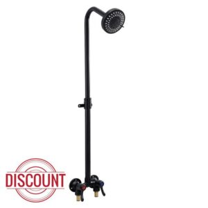 Outdoor Shower Kit Dual Handle Extendable Exposed Pipe Outdoor Shower Fixtures System with ABS 5 Spray Mode Settings Showerhead Solid Brass 4 Inch Center Mix Valve Matte Black