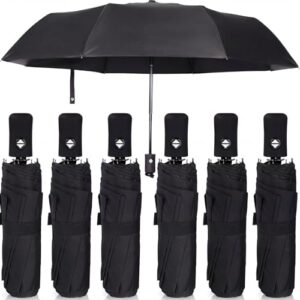 Jexine 6 Pcs Windproof Travel Umbrella for Rain Compact Small Automatic Lightweight Portable Umbrella for Men Women Backpack
