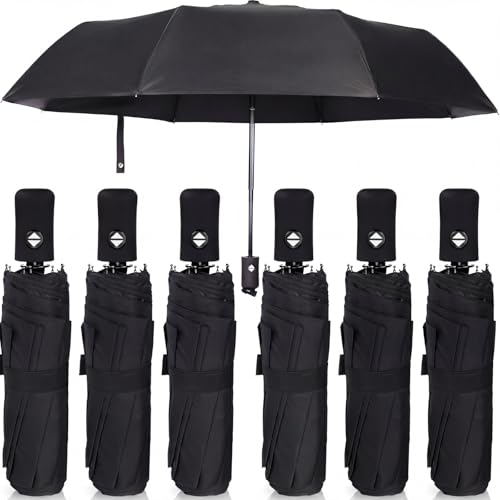 Jexine 6 Pcs Windproof Travel Umbrella for Rain Compact Small Automatic Lightweight Portable Umbrella for Men Women Backpack
