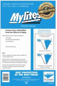 E. Gerber Mylites+ - Silver & Golden Age Comic Book Size Archival Sleeves 7 3/4" X 10 1/2" Plus 1 1/2" Flap