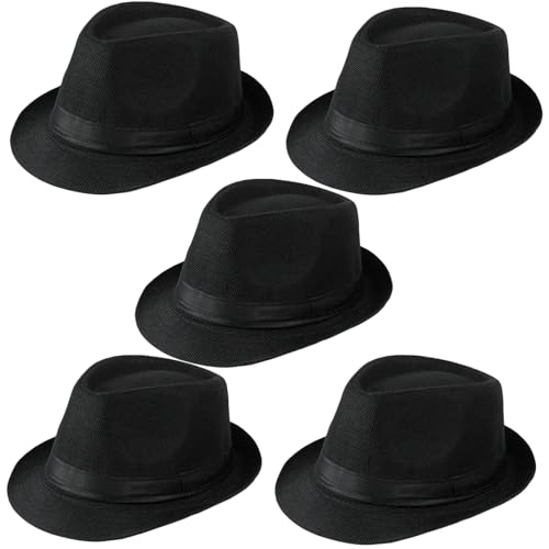 5 Pack Bulk Cuban Fedora Sun Hats Men with Adjustable Strap