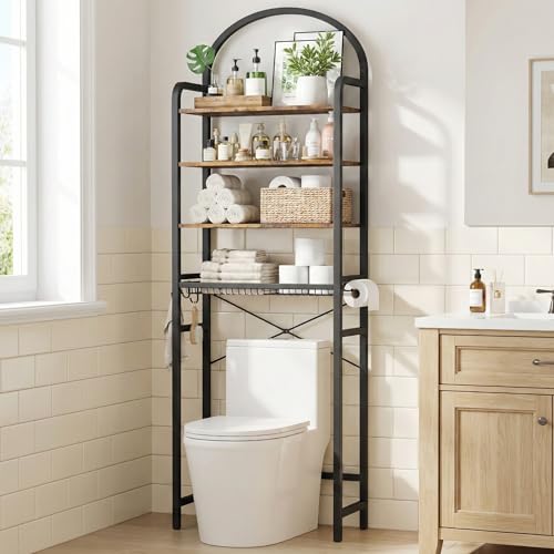 4-Tier Bathroom Organizer with Toilet Paper Holder & Hooks