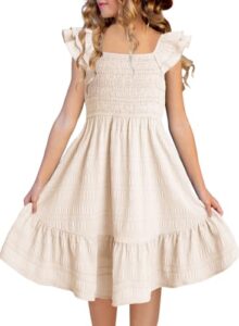 DOKOTOO KIDS Girls Summer Dresses Cute Double Layer Ruffle Sleeve Smocked Flowy Dress 6-15 Years