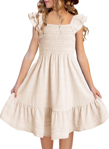 DOKOTOO KIDS Girls Summer Dresses Cute Double Layer Ruffle Sleeve Smocked Flowy Dress 6-15 Years