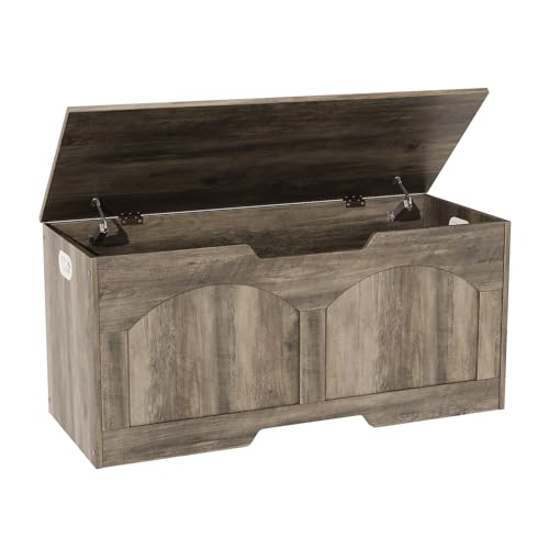 31.5" Retro Wooden Storage Trunk Bench with 2 Safety Hinges
