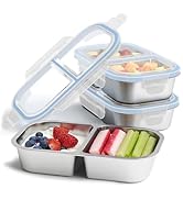 EC-Gaze 3 Pack 15oz Stainless Steel Snack Containers, Reusable 2 Compartment Snack Box, Leakproof...