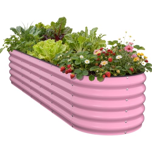 Oval Metal Raised Garden Bed Outdoor Planter Box with Open Bottom