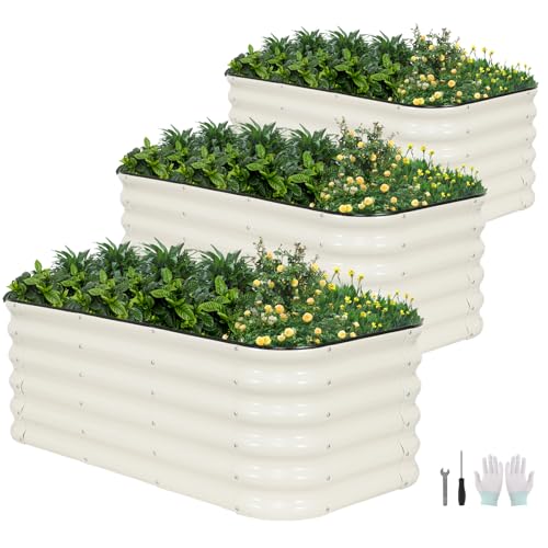 17" Tall 3-in-1 Modular 4x2ft Galvanized Metal Planter Box with Bracing Rods and Gloves for Vegetables Flowers Herbs